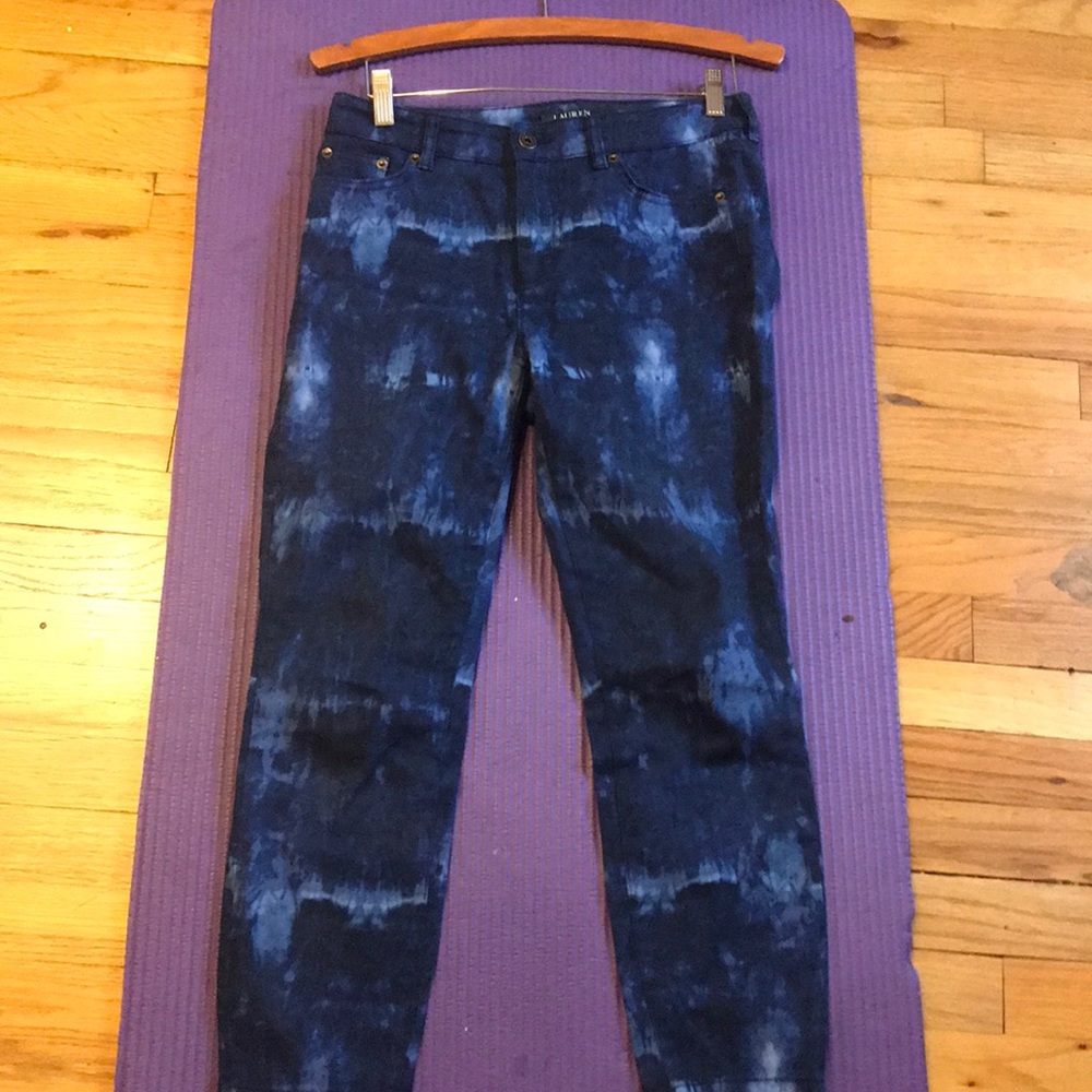 Dark blue tie dye cigarette jeans